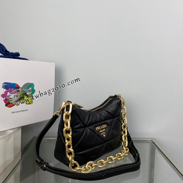Prada專櫃新款System軟羊革單肩包 1BC157 普拉達三角形圖案鏈條肩背女包 csp1383